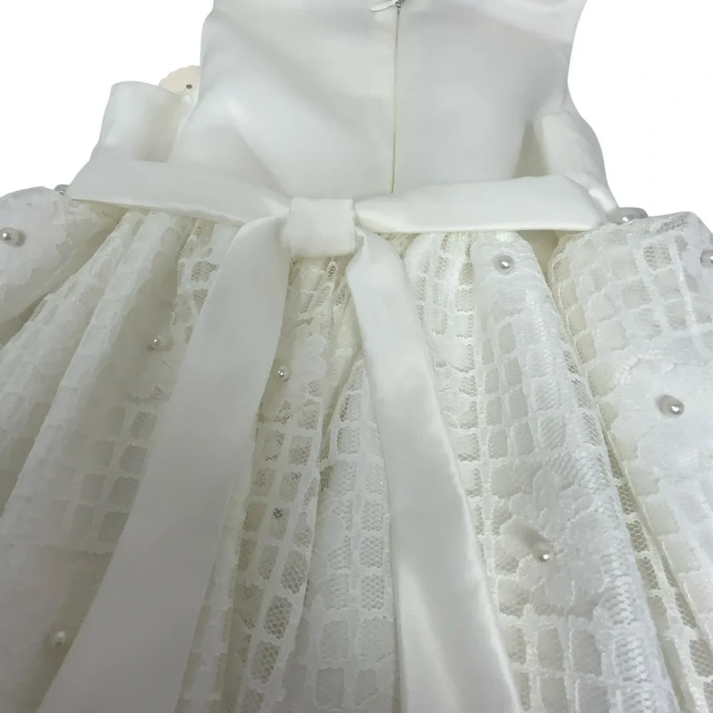 American Princess Girls White Dress‎ With Pearls Lace Crinoline Size 4 Holiday